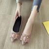 New Style Popular Women Green Bow Tie Flock Flat Shoes Lady Casual Black Office & Party Shoes Feminism Zapatos De Mujer