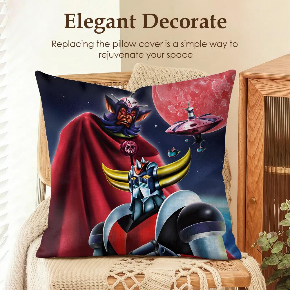 Anime U-Ufo Robot Cushion Cover Natural Linen Organic Fabric Double-Sided Printing Sofa Home Decor Gift Pillow Case