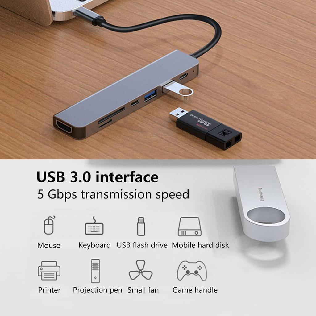 USB-C Type-C Hub with 4K HD, PD Charging, and 7-in-1 Multi-Port Expansion