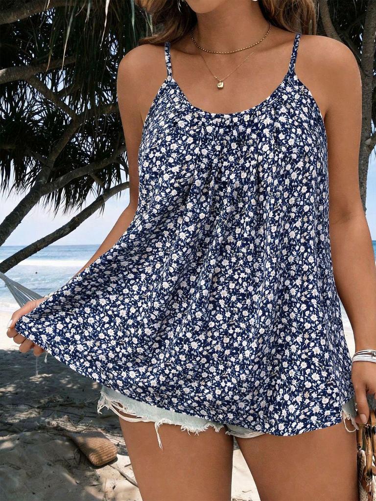 Plus Size Women's Solid Color Floral Camisole Vest - New Summer 2025 Sleeveless Casual Top