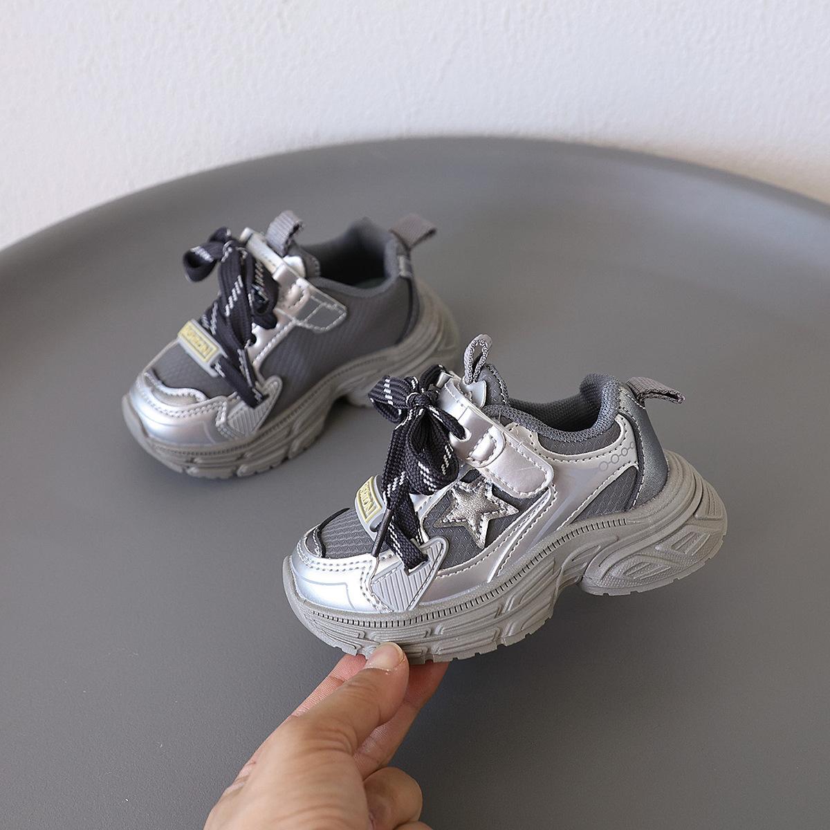 

Children s 2025 autumn new soft-soled non-slip sneakers mesh breathable boys and girls dad shoes fashionable and versatile 21