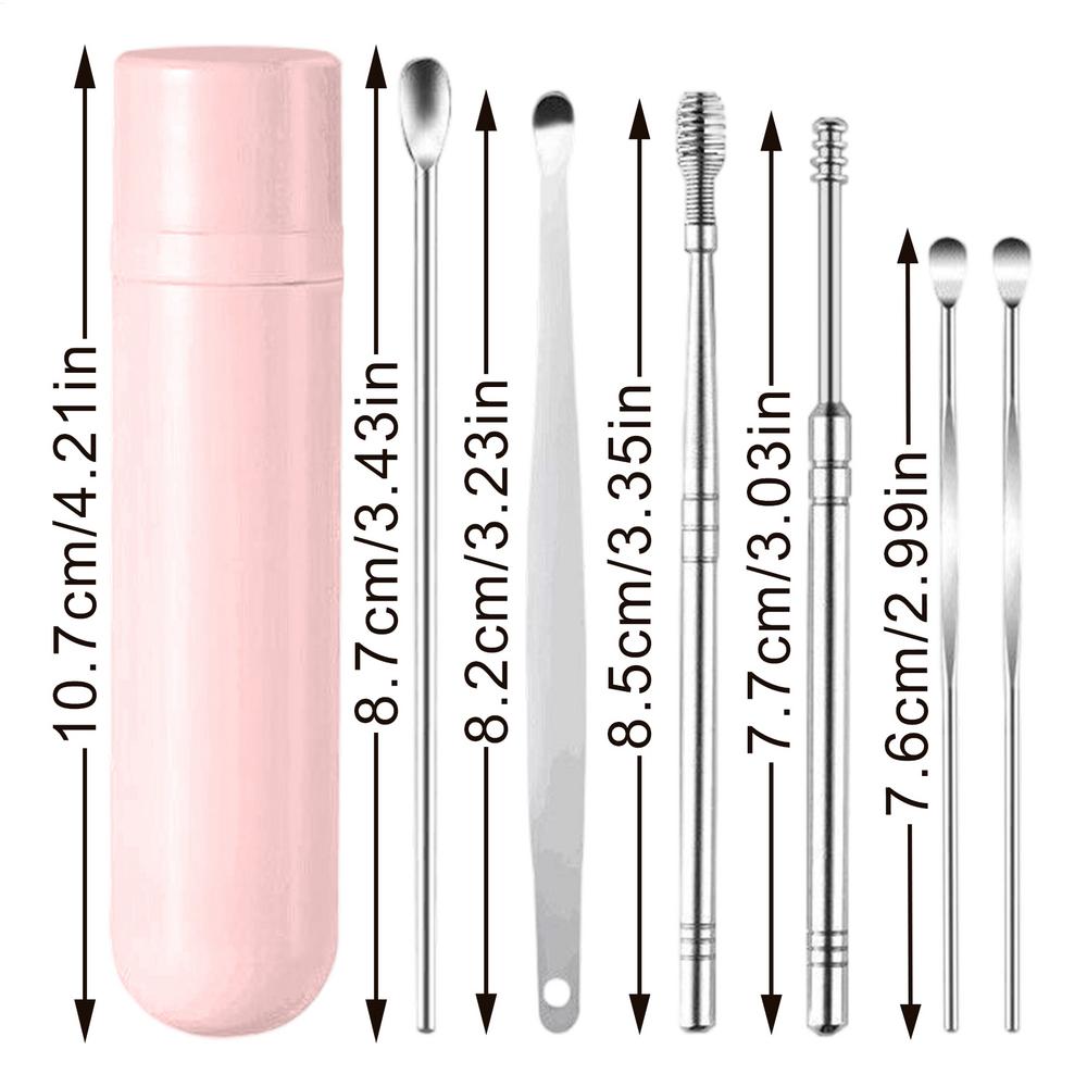 

6pcs/Set Ear Wax Removal Ergonomic Handle Long Earwax Picker Ear Pick Earwax Removal Tools Earpick Sticks Curette Ear Pick Clean розовый