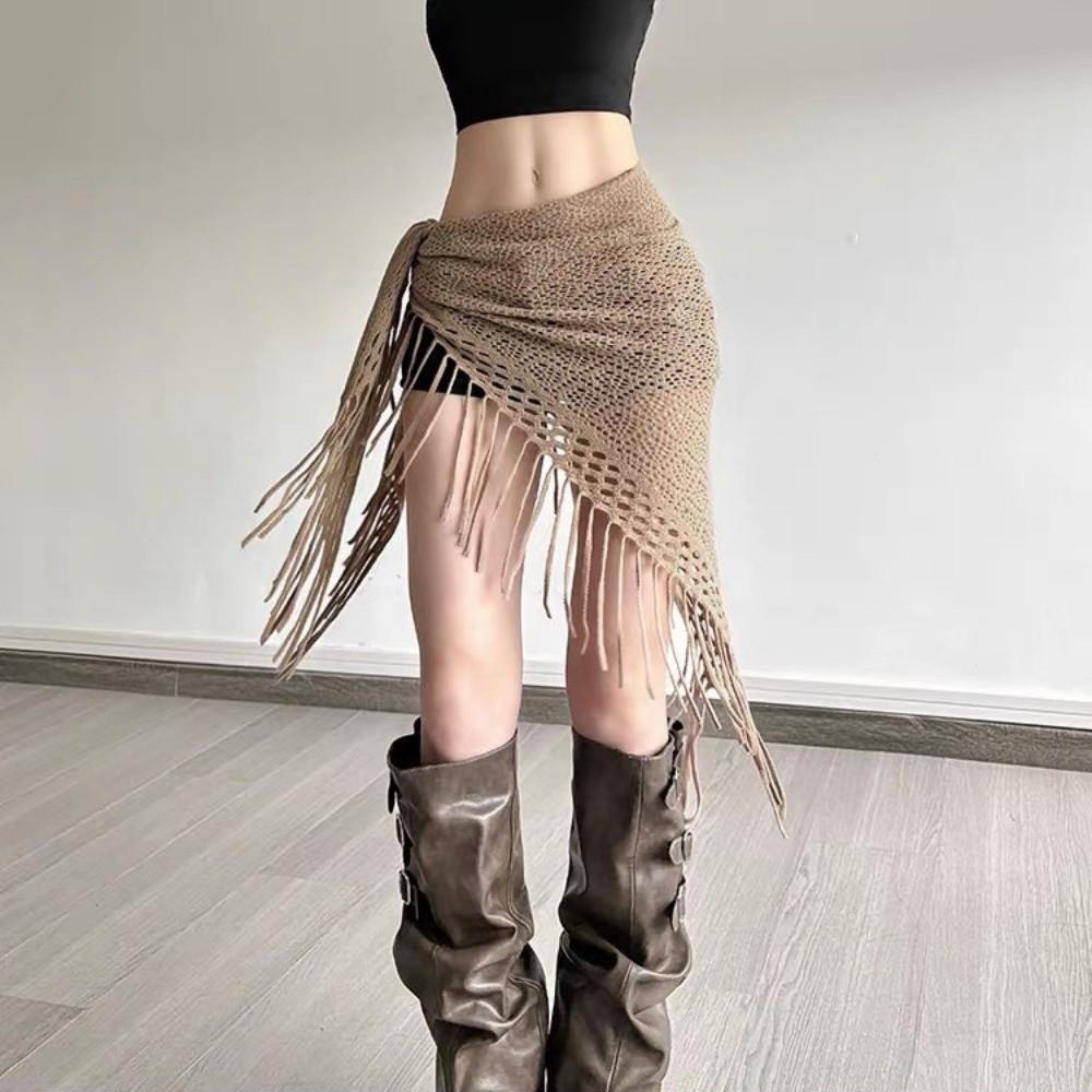 Knitted Belly Dance Clothing Tassel Triangular Scarf Women Hip Scarf  Adult Dance Practice