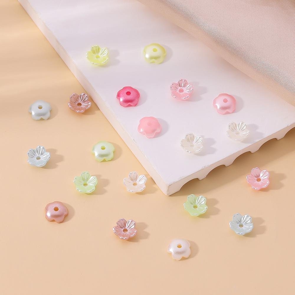 50pcs/Lots ABS Artificial Pearls Flower Beads Caps Spacer Beads for DIY Necklace Bracelet Phone Chain Jewelry Making Accessories