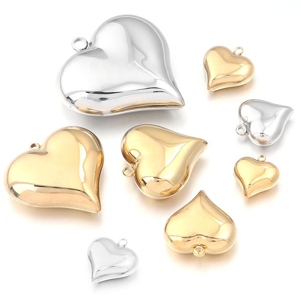 1Pc 15-45mm Stainless Steel Heart Charms for DIY Earrings Necklace Bracelet Pendant Jewelry Making Findings Accessories