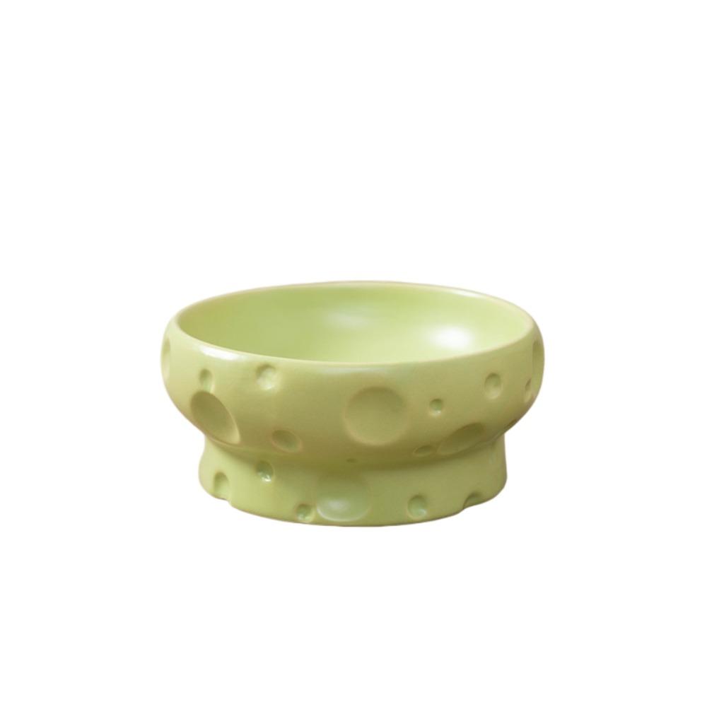 Large Diameter Elevated Cat Bowl Anti-knock Anti-spill Neck Protection Bowl Cheese Shape Ceramic Pet Food Bowl