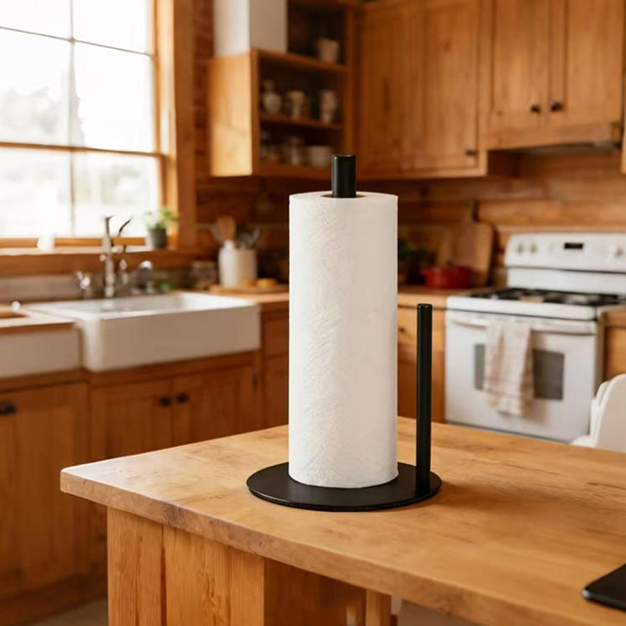 Stainless Steel Kitchen Roll Holder with Weighted Base - Heavy-Duty Countertop Organizer Space-Saving Design for Paper Towels