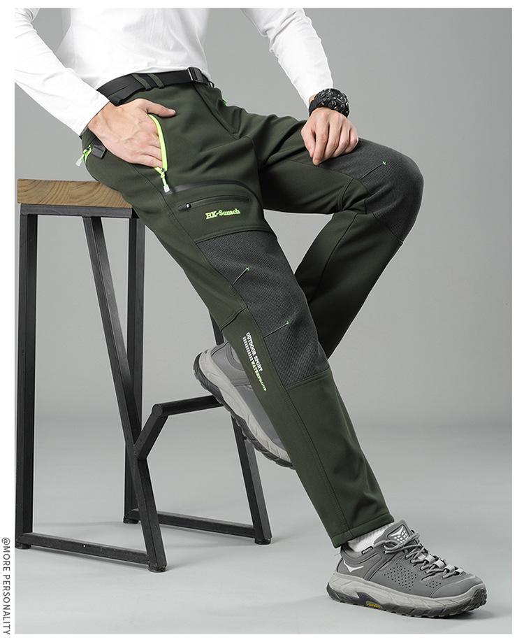 Men's Plus Velvet Winter Ski Pants - Windproof, Waterproof, Wear-Resistant, Warm for Hiking, Fishing, and Mountaineering.