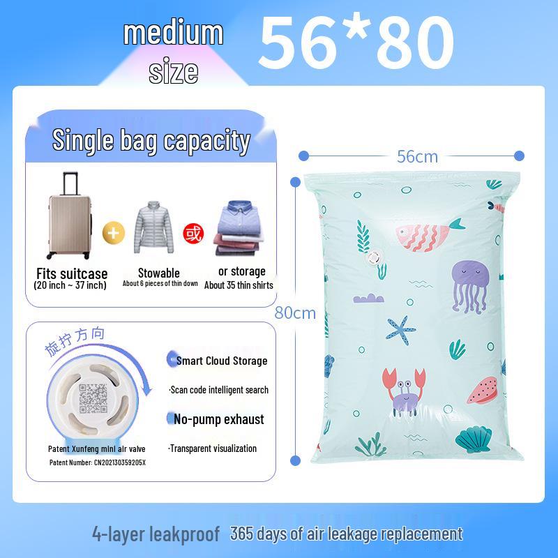 Taili Vacuum Compression Storage Bag for Clothes, Travel, Quilts, and Blankets - No Pump Required, Thickened Design.