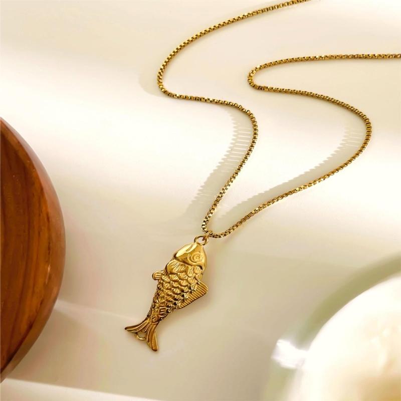 Stylish Fish Charm Handmade Necklace Stainless Steel Everyday Jewelry Gift For Her Trendy Clavicle Chain