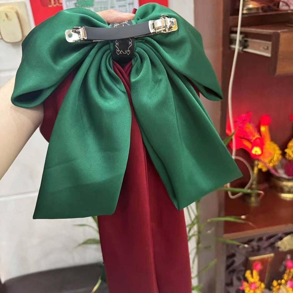Contrast Color Oversized Bow Hair Clip Zinc Zinc Alloy Christmas Hair Accessory Satin Ribbon Headdress  Gifts
