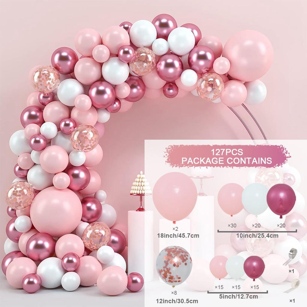 Macaron Pink Balloon Garland Arch Kit Rose Red Confetti Latex Air Balloons Baby Shower Girl Birthday Party Wedding Decorations