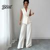 Loose Fit Women Suit Women's Business 2 Piece Outfits Casual Sleeveless Blazer Vest Versatile Outfit Set Wide Leg Pants Dressy Office Work And