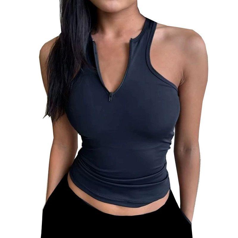 Fashion Sports Vest for Women with Chest Pad Quick-Drying Zipper H-Shaped Beauty Back Workout Bra Running Yoga Clothes Tops