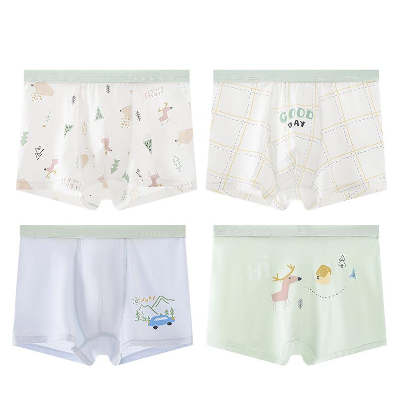 

4Pcs Cute Cartoon Boys Modal Boxer Briefs Summer Breathable Soft Kids Daily Underwear Comfort Kids Shorts M