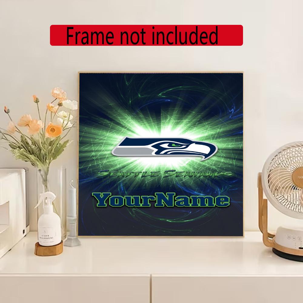 Seattle Seahawks Personalized Name Round Diamond Painting Kit Diamond Embroidery Painting Rhinestones Mosaic Frameless Handwork Decoration Arts