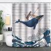 Waterproof Curtain With Mildewproof Shower Sea Wave Dinosaur Whale And Cat Print