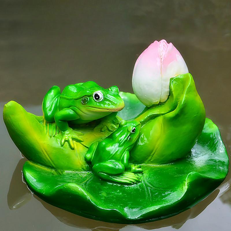 Resin Floating Frog Turtle Fish Pond Flowing Water Fountain Water Surface Lotus Flower Decoration Resin Crafts Floating Crafts