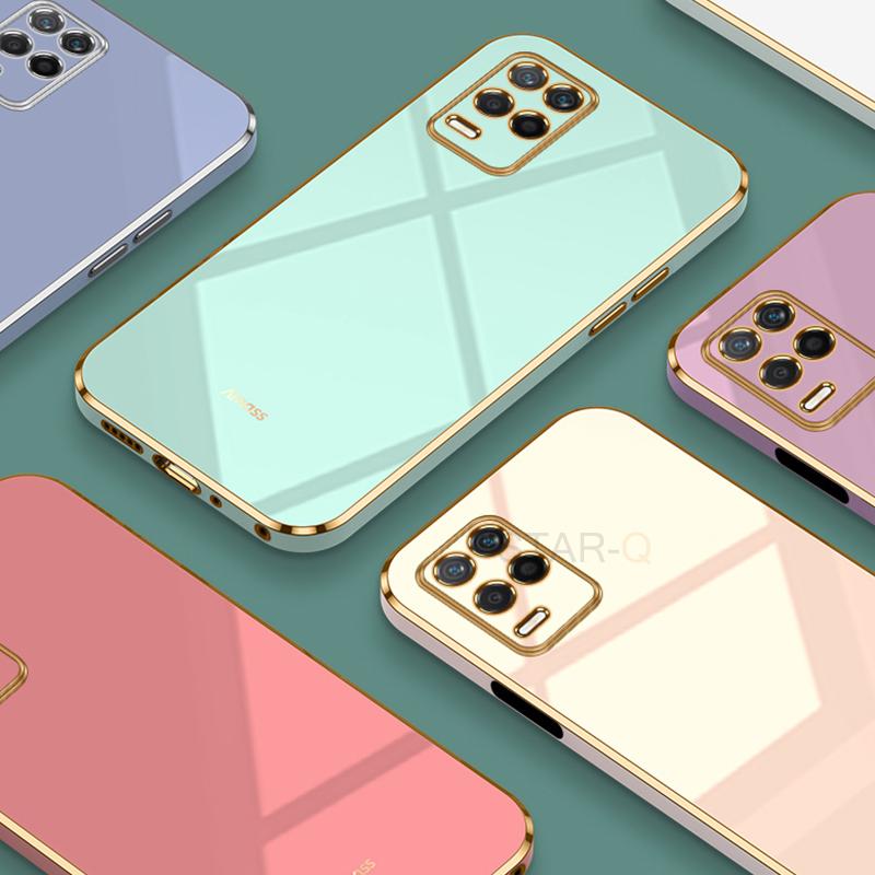 Luxury Plating Gold Frame Phone Case On For Oppo Realme 8 Pro 4g Realme8 8pro Soft Silicone Tpu Back Cover
