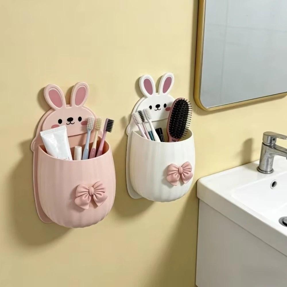 Self Adhesive Toothbrush Storage Rack Multi-functional Wall Hanging Bathroom Organizer Rabbit Large Capacity