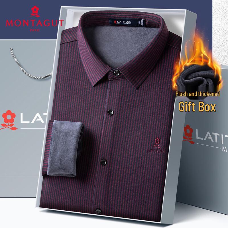 MONTAGUT Men s Fleece Lined Striped Long Sleeve Thick Shirt Cardigan 52