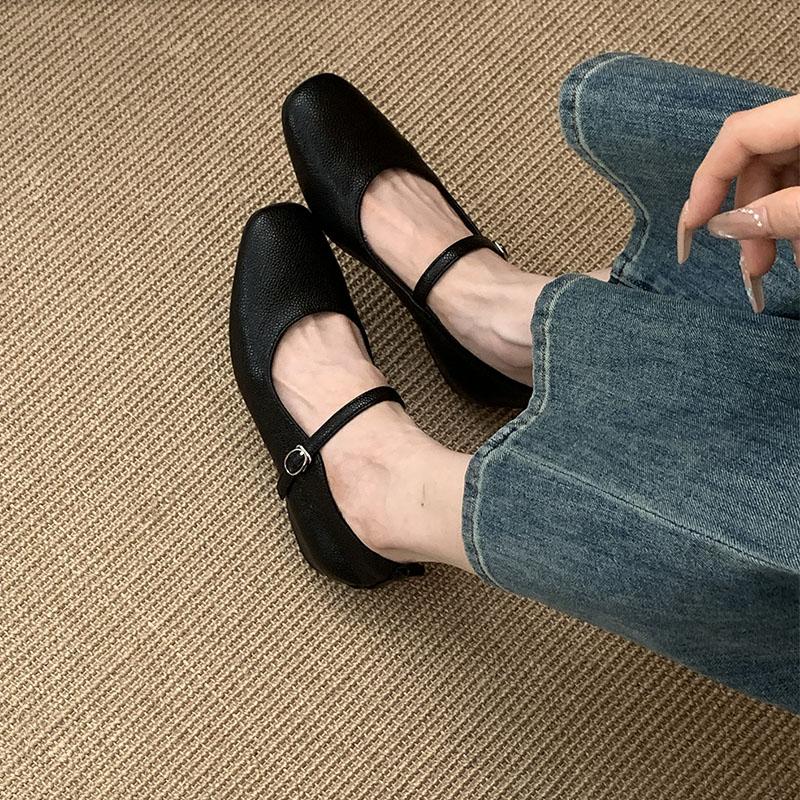 Fashion Fashion Round Toe Female Buckle Strap Ladies Mary Janes Shoes Shallow Women Flats Shoes With Height Increasing Footwear