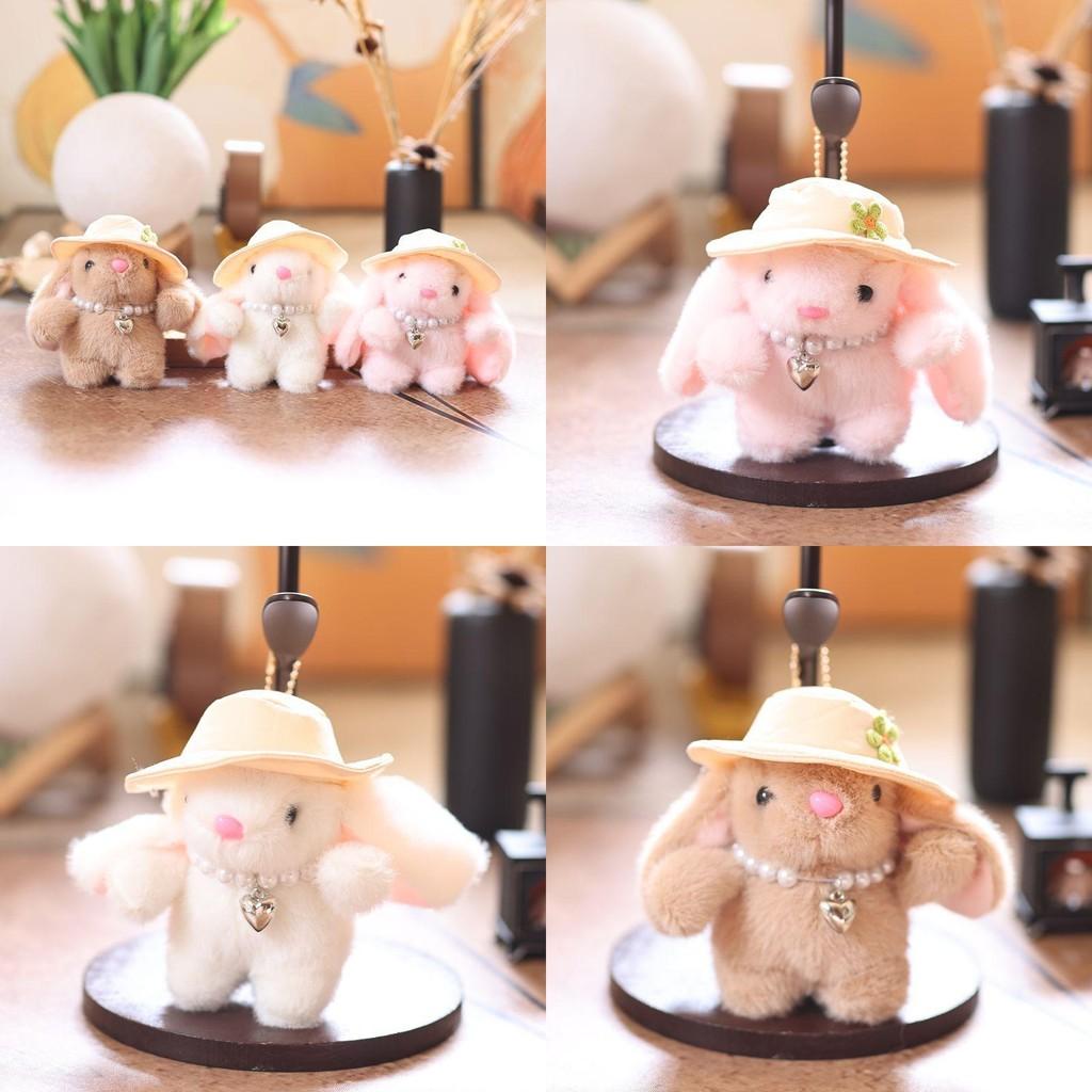 Simulated Decor Pearl Embroidered Flower Hat Cartoon Rabbit Plush Toy Pendant