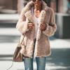 Lapel Solid Color Women's Loose Warm Plush Cardigan - Autumn/Winter Long Sleeve Coat