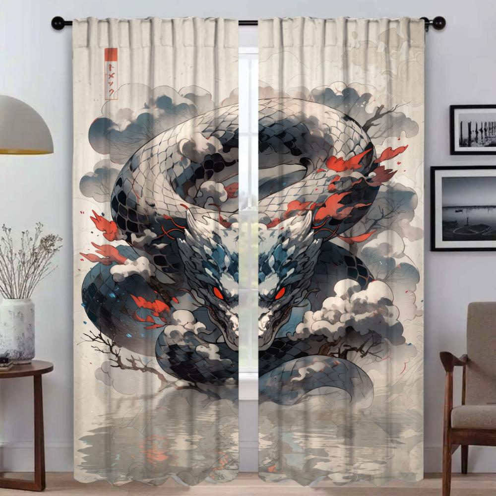 Home Interior Curtains for Camera Japanese Animals Modern Living Room Curtains 2 Pieces Partition Blackout Curtain Shades Child
