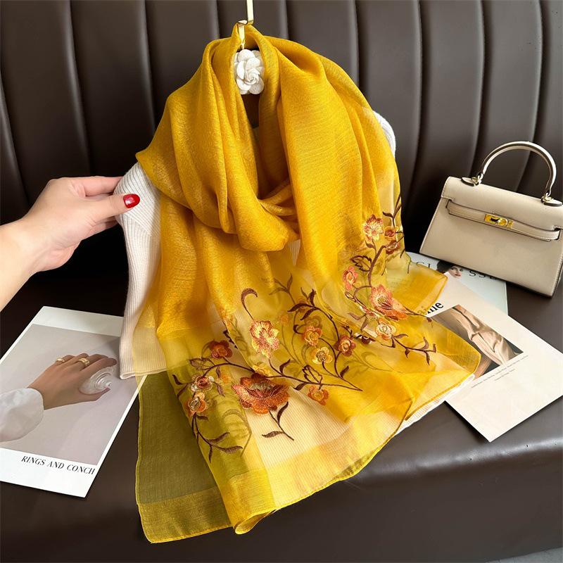 Silk Handmade Embroidered Scarf: New Mulberry Silk Autumn/Winter Shawl, Elegant & Versatile.
