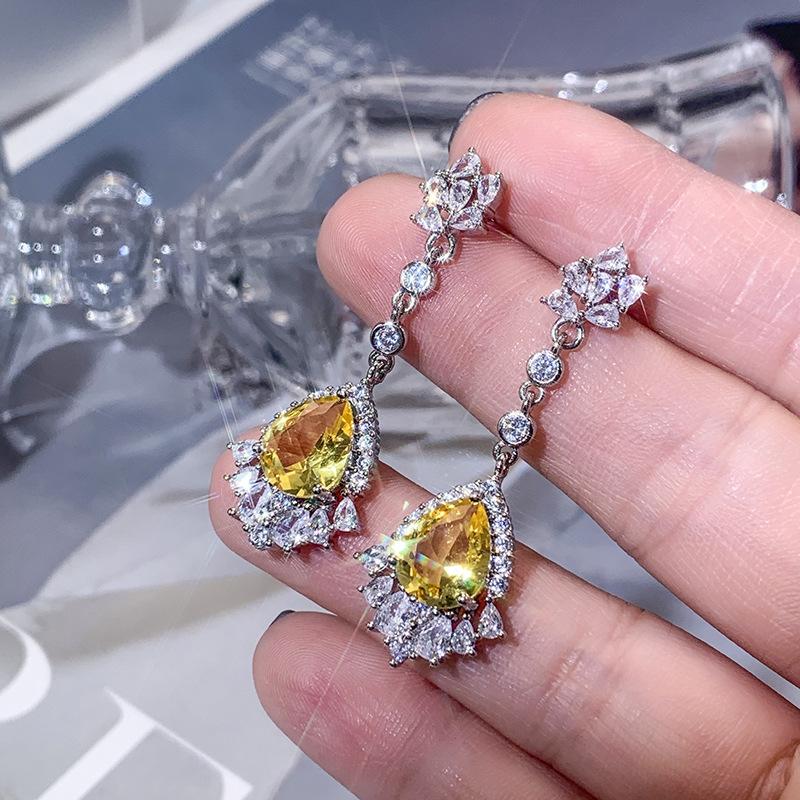 Stud Earrings Inlaid Topaz Earrings Women'S Earrings Temperament High-End Design Jewelry Light Luxury High-End Sense