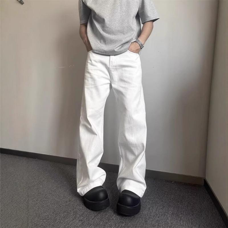 Men S White Straight Flared Long Denim Pants Casual Vibe