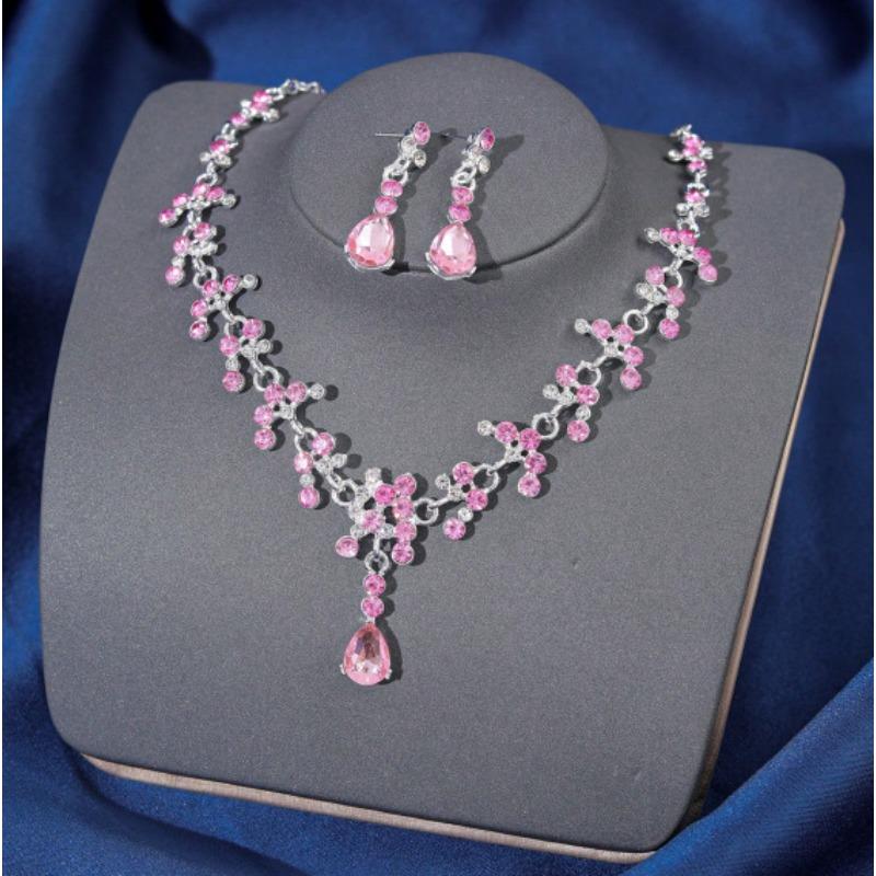 [Small batch customization] Cross-border exquisite bridal jewelry two-piece party dress wedding collarbone necklace earrings