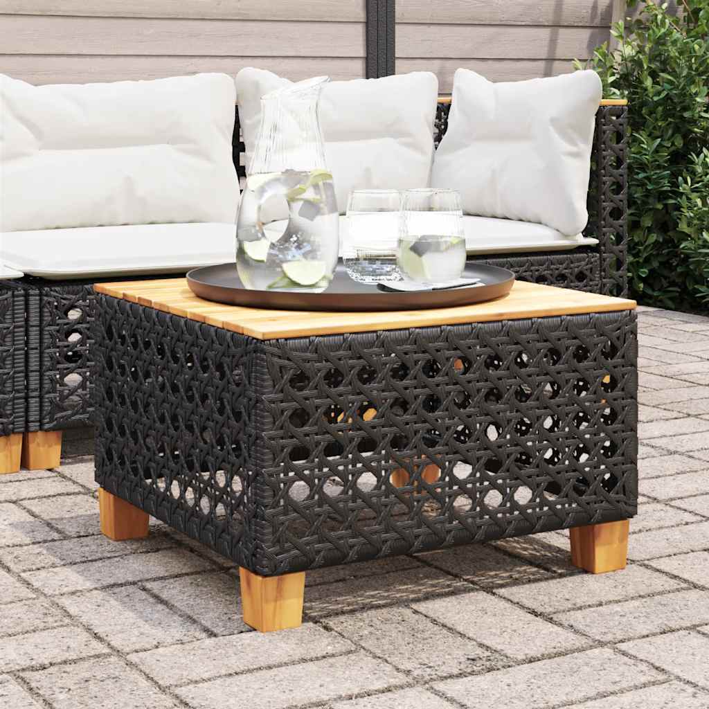 Garden Table Black 55x55x36 Cm Poly Rattan Acacia Wood