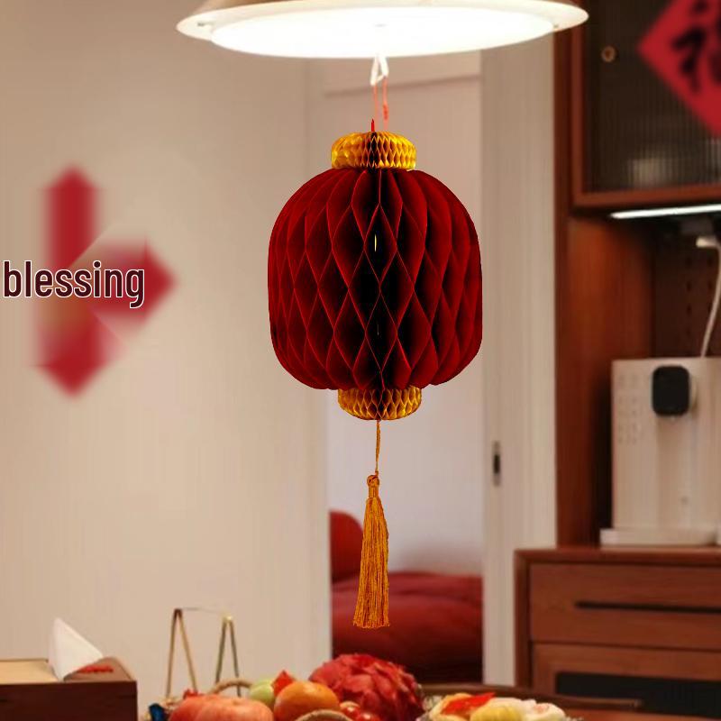 2025 Year of the Snake Spring Festival Lantern Pendant with Honeycomb Ball Decorations for New Year Wall or Door Hanging