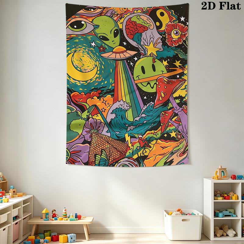 Whimsical UFO & Space Pattern Home Decor Tapestry, Wall Hanging, Decorative RV Wall Cloth.ZGT0914426