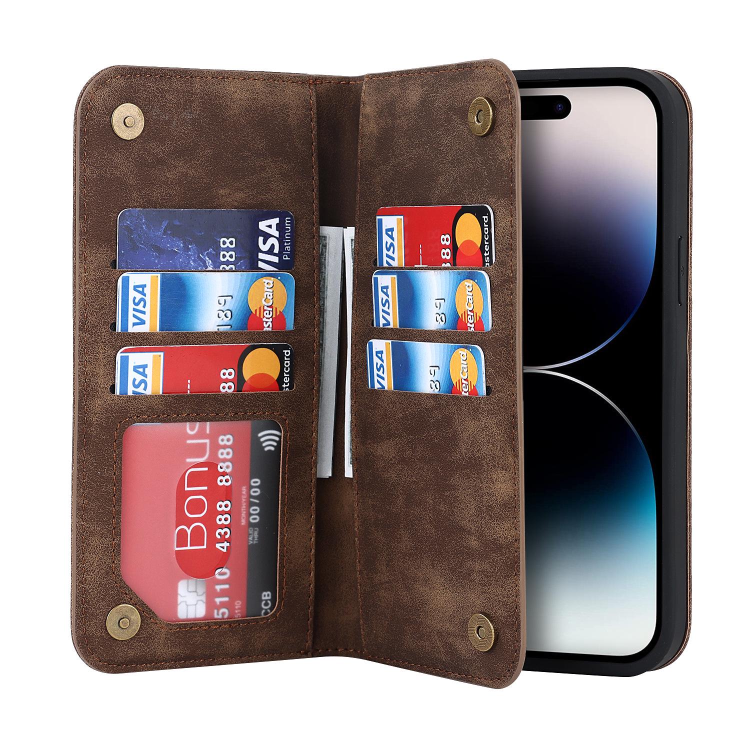 

iPhone 16 Retro Multi-Card Leather Case with MagSafe Wireless Charging iPhone XR коричневый