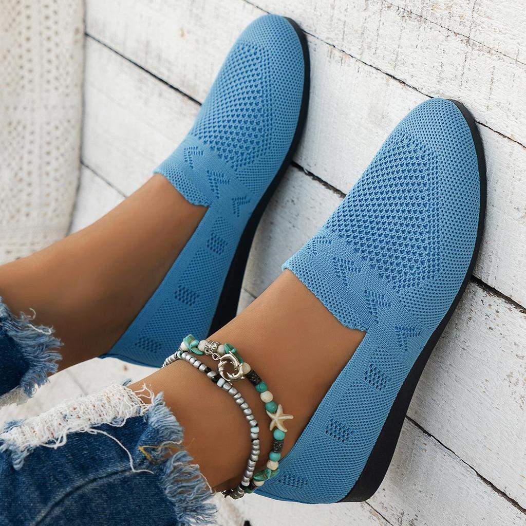 2025 Summer European and American Flat Bottomed Pointed Toe Set, Shallow Mouth Mom Shoes, Knitted, Fashionable and Versatile