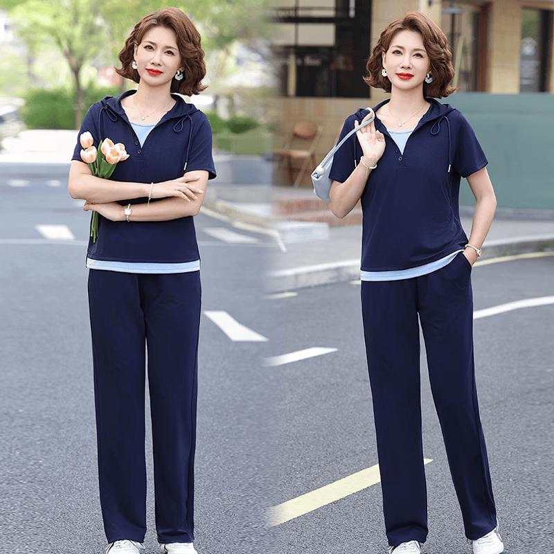 

Fashionable Middle-Aged Women s Summer Sportswear Set 5XL (up to 155 lbs)