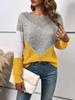 Fashion-forward Patchwork Colour-blocked Openwork Crew-neck Long-sleeved Knit Base Layer Jumper
