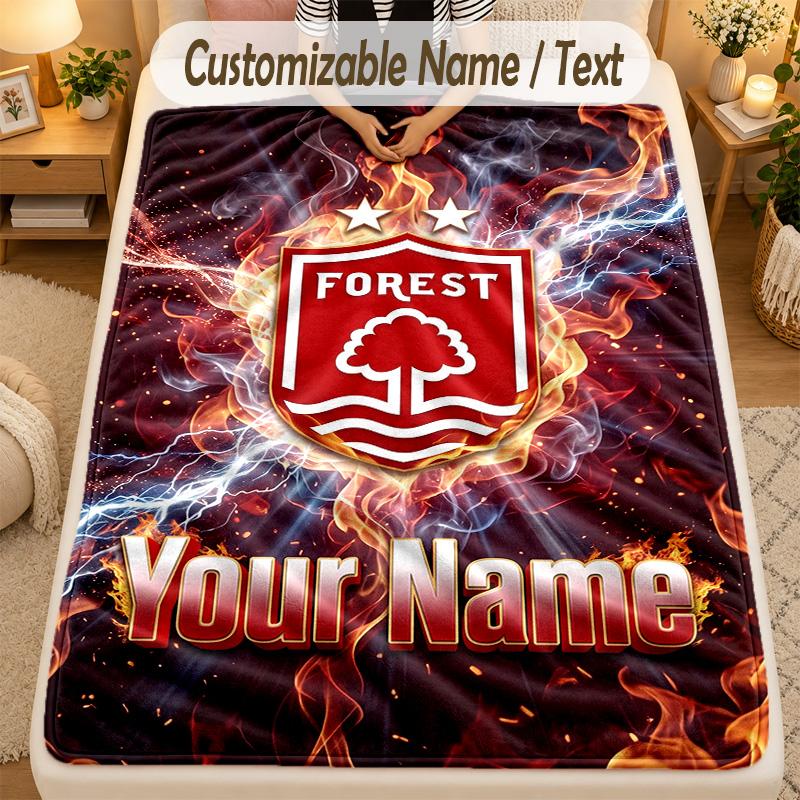 Flannel BlanketNottingham Forest FC Custom Name Text Personalized Soft Warm Throw Blanket Home Decor Gift