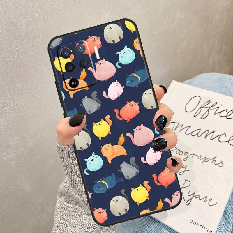 Cute Cartoon Cat Case For Oppo A54 A74 A94 A17 A57 A77 A76 A16 A96 A18 A60 A80 A40 A38 A58 A78 A98 A15 A5 Pro