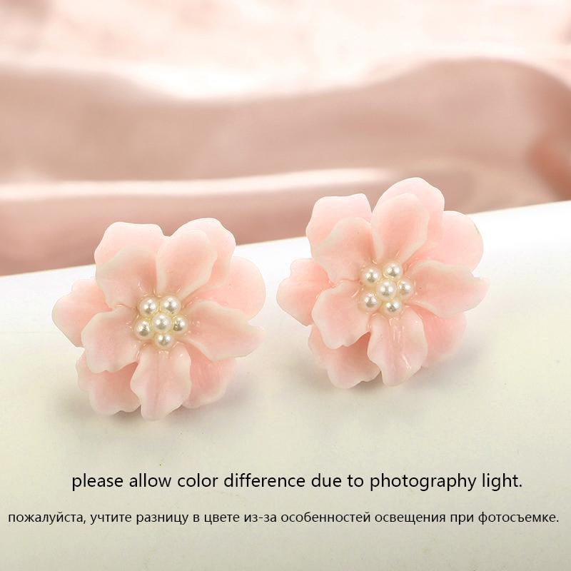 Big White Camellia Flower Imitation Pearl Stud Earring for Women Elegant Korean Sweet Resin Ear Wedding Party Jewelry