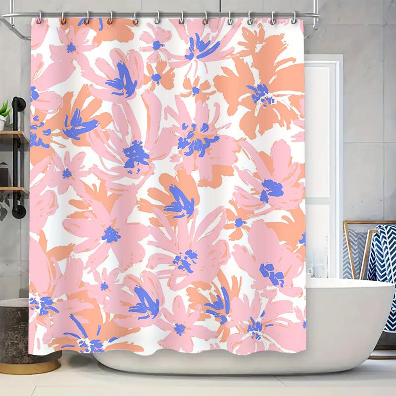 

Pink Floral Shower Curtain Pink Blue Watercolor Print Bath Decor Home Decoration Custom Size Available 90x180cm