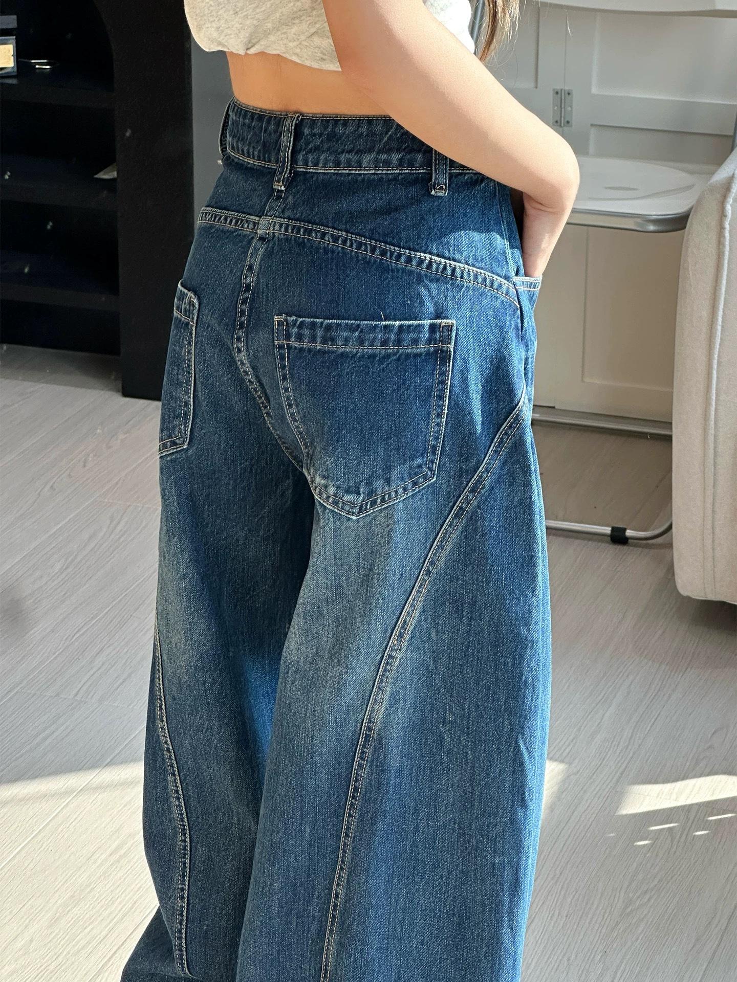 

American Spice Girl Retro Blue Scimitar Jeans Women s Autumn and Winter High Waist Loose and Skinny Casual Wide Pants Vintage Wash Casual Denim Pants S