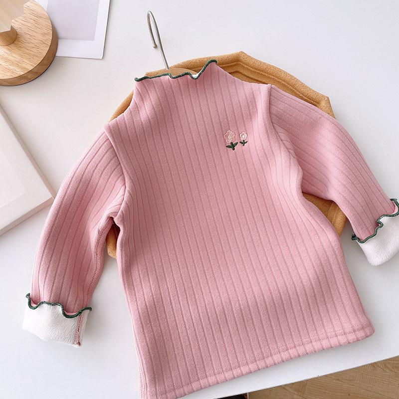 Топ с утолщенным воротником и высоким воротником в западном стиле с цветочной вышивкой для девочек