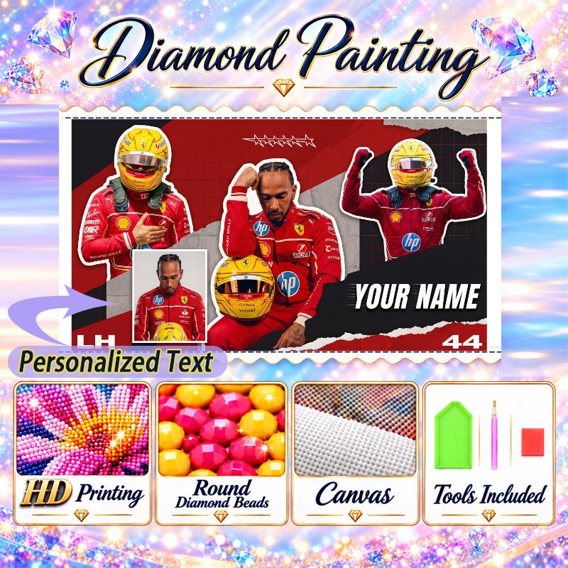 Lewis Hamilton 5D DIY Diamond Painting Custom Name Text, Full Drill Rhinestone Mosaic Art Home Gift