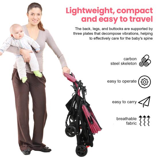 Reise-Kinderwagen, Einhand-Faltbarer Säuglings-Buggy mit Verstellbarer Rückenlehne, Verdeck, Ablagekorb für 0-2 Jahre Kleinkinder bis zu 10 kg