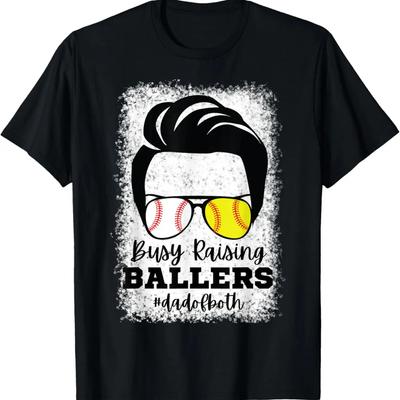 Dady Busy Raising Ballers Dad Of Both Baseball Softball T-Shirt