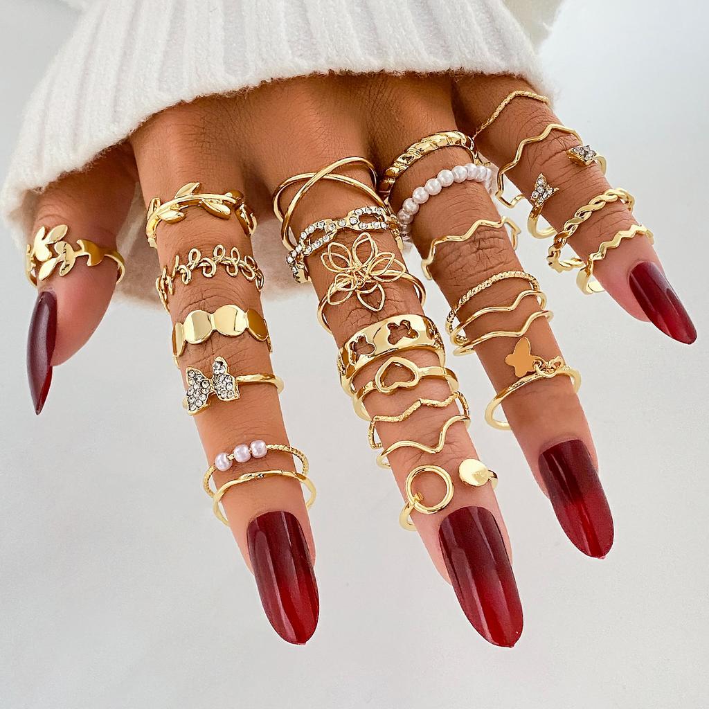 Simple Colored Beach Ring - Retro Butterfly Ring Set Combination